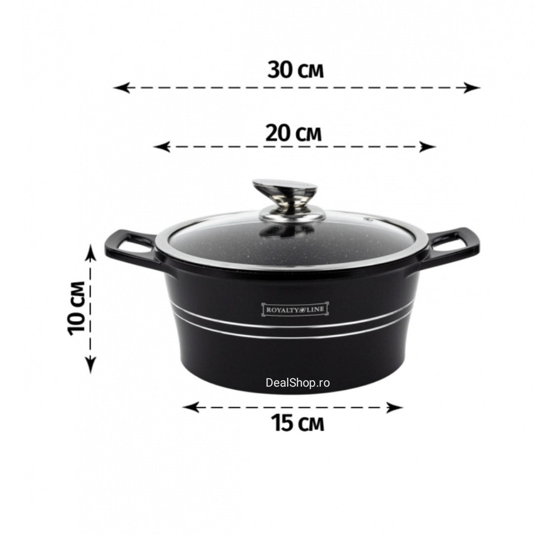 Cratita cu Capac 2,5 litri Invelis de Marmura Royalty Line, Negru