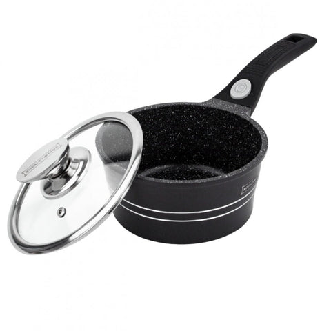 Cratita 1.2 litri ibric sos cu invelis de marmura capac sticla maner detasabil 16×7.8 cm Royalty line Negru