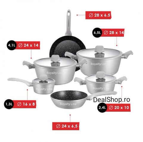 Set Cratite 10 piese Royalty Line Invelis Marmura Silver