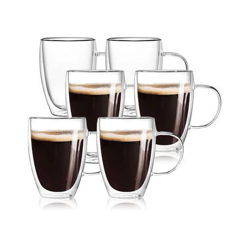 Set 6 cesti cafea pereti dubli din sticla termorezistenta 350 ml eleganta și funcționalitate Bauturile tale calde X 238
