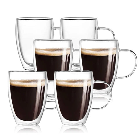 Set 6 cesti cafea pereti dubli din sticla termorezistenta 350 ml eleganta și funcționalitate Bauturile tale calde X 238