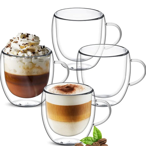 Set 6 cesti cafea cu pereti dubli din sticla termorezistenta 250 ml