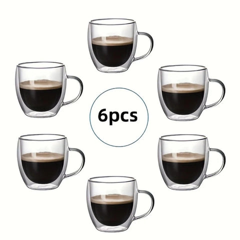 Set 6 cesti cafea cu pereti dubli din sticla termorezistenta 250 ml