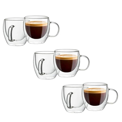 Set 6 cesti cafea cu pereti dubli din sticla termorezistenta 250 ml