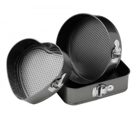 Set 3 tavi tort antiaderente teflonate rotunda inima patrata cu margine detasabila