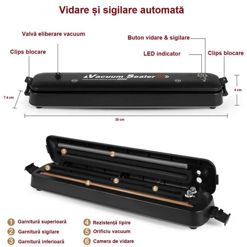 Aparat vidat Vacuum Sealer PRO electric de sigilat si vidat pungi plus+ 10 pungi cadou