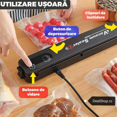 Aparat vidat Vacuum Sealer PRO electric de sigilat si vidat pungi plus+ 10 pungi cadou