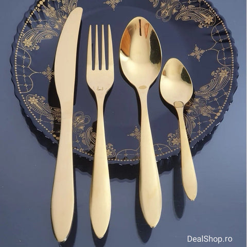 SET 12 LINGURI AURII INOX DELUXE GOLD