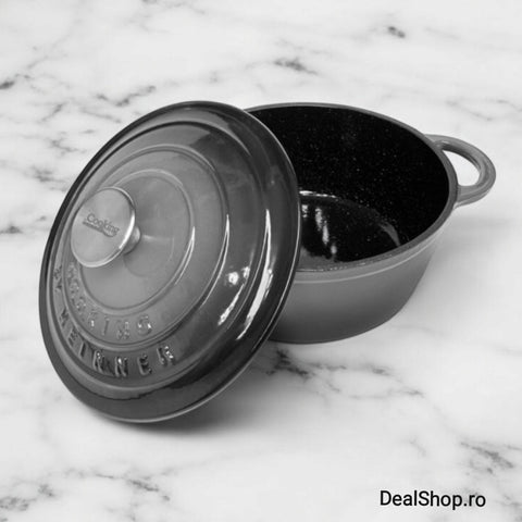 Cratita fonta emailata Cooking by Heinner Marble Grey cu capac 26x12 cm 4,8 litri
