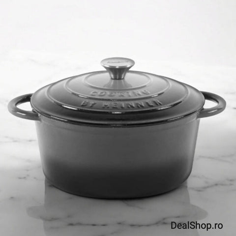 Cratita fonta emailata Cooking by Heinner Marble Grey cu capac 26x12 cm 4,8 litri