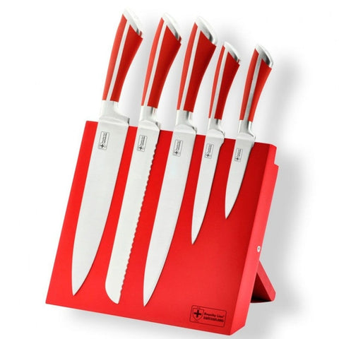 Set cutite 5 piese cu suport magnetic, Royalty Line,rosu RL-MG5R