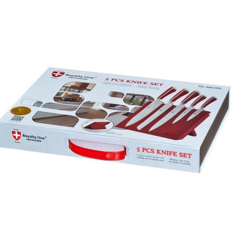 Set cutite 5 piese cu suport magnetic, Royalty Line,rosu RL-MG5R