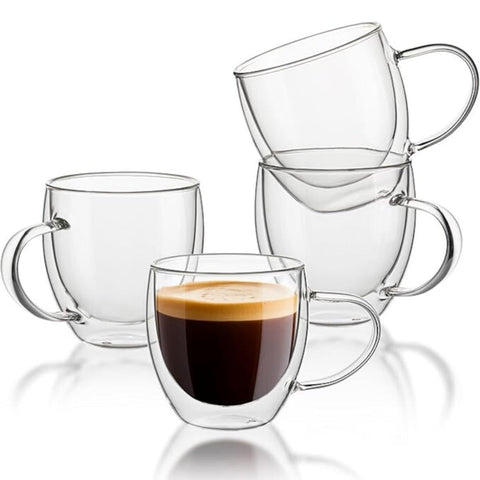 Set 12 cesti cafea cu pereti dubli din sticla termorezistenta 250 ml ideale pt terasa piscina