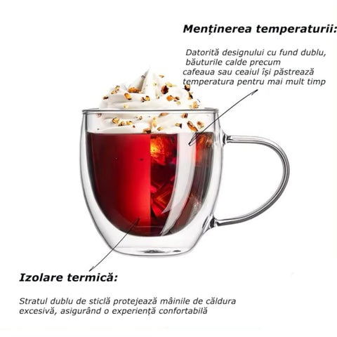 Set 4 cesti cafea cu pereti dubli termorezitente 250 ml
