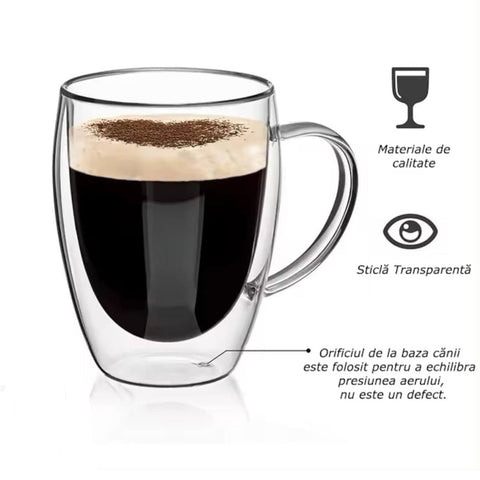 Set 12 cesti cafea pereti dubli din sticla termorezistenta 350 ml  X 238