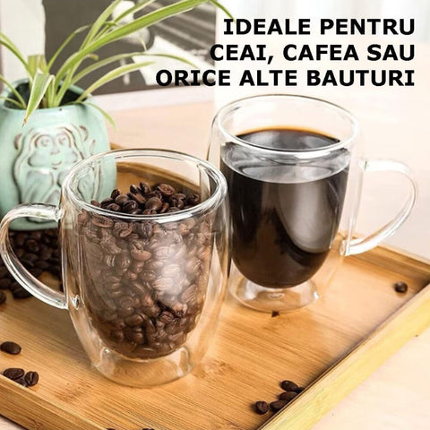 Set 6 cesti cafea pereti dubli din sticla termorezistenta 350 ml eleganta și funcționalitate Bauturile tale calde X 238