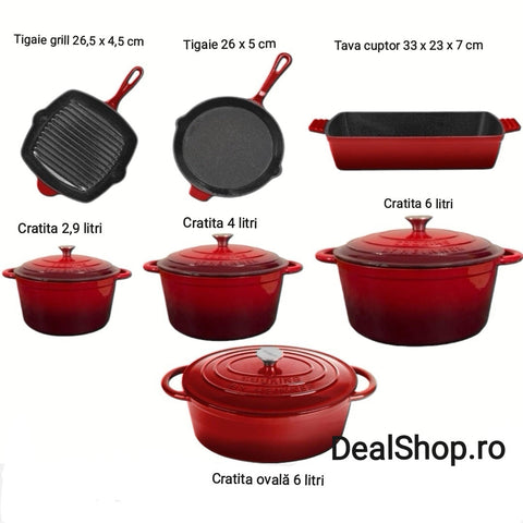 Tigaie grill fonta emailata  Red Line Cooking by Heinner 26.5x4.5 cm tigaie gratar Gateste sanatos