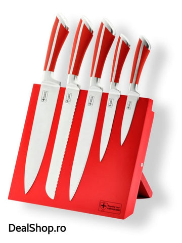 Set cutite 5 piese cu suport magnetic, Royalty Line,rosu RL-MG5R