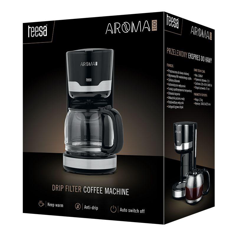 Cafetiera filtru cafea Aroma Teesa, 1.5 litri 1000 W Negru Argintiu