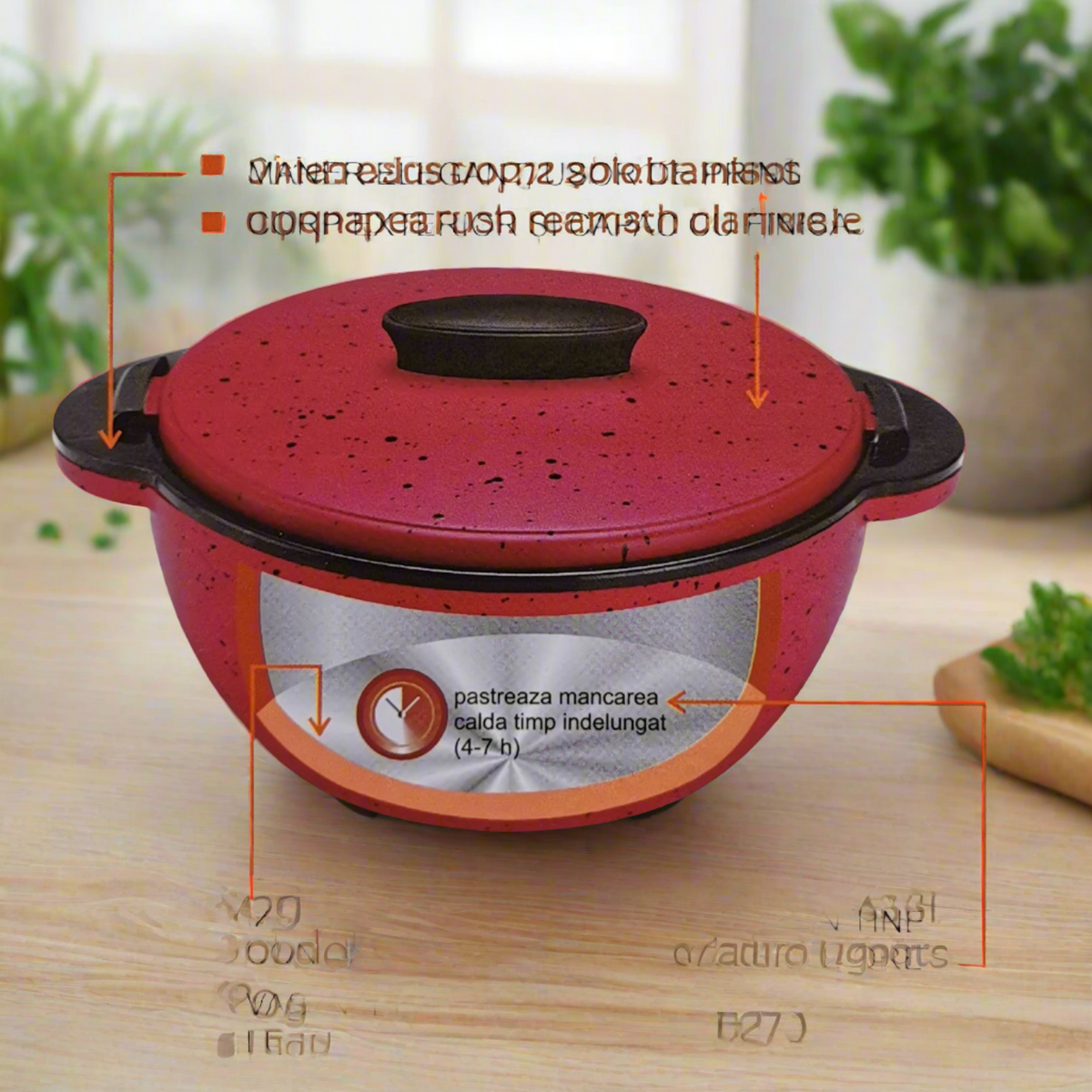 Caserola termoizolanta cu capac 2,3 litri rosu pastrati alimentele proaspete si calde terasa curte