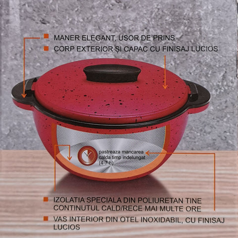 Caserola termoizolanta cu capac 2,3 litri rosu pastrati alimentele proaspete si calde terasa curte