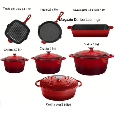 Cratita fonta emailata 2,4 litri Cooking by Heinner Red Line cu capac 20x10 cm Gateste sanatos