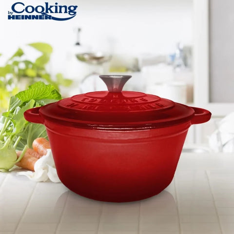 Cratita fonta emailata 2,4 litri Cooking by Heinner Red Line cu capac 20x10 cm Gateste sanatos