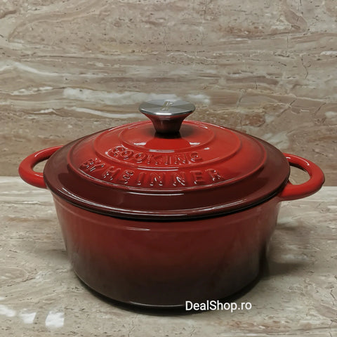 Cratita fonta emailata 2,4 litri Cooking by Heinner Red Line cu capac 20x10 cm Gateste sanatos