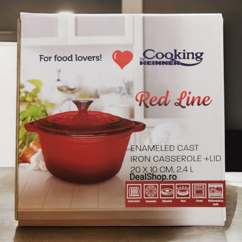 Cratita fonta emailata 2,4 litri Cooking by Heinner Red Line cu capac 20x10 cm Gateste sanatos