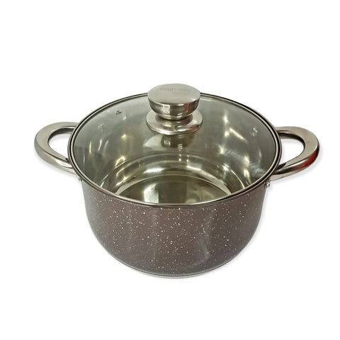 Cratita 2.9 litri Premium Royalty Line Brown  Inox cu fund multistrat și capac din sticla gătit rapid elegant și sanatos