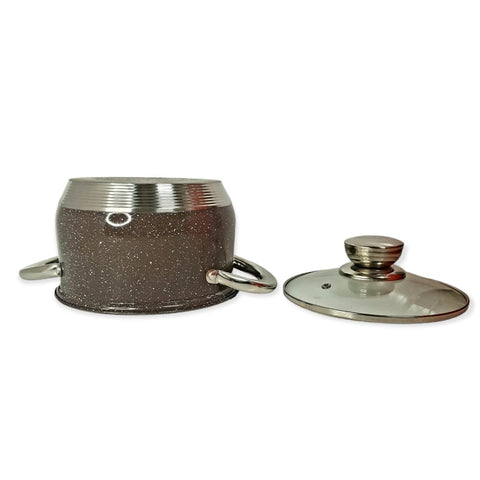 Cratita 3.9 Litri premium Royalty Line Brown Inox cu fund multistrat și capac din sticla gătit rapid elegant și sanatos