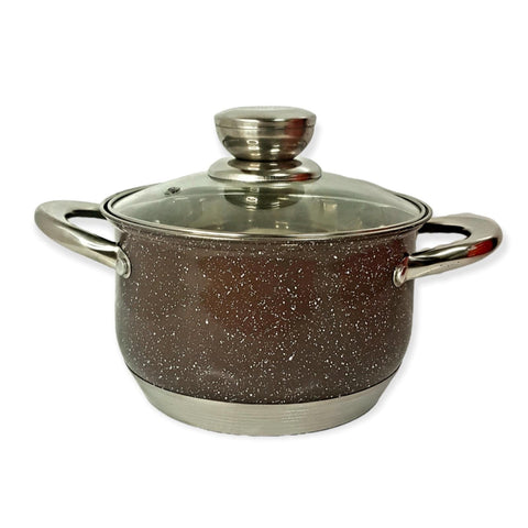 Cratita 3.9 Litri premium Royalty Line Brown Inox cu fund multistrat și capac din sticla gătit rapid elegant și sanatos