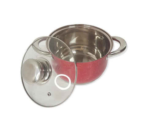 Cratita premium Royalty Line Red 2.9 litri Inox cu fund multistrat și capac din sticla gătit rapid elegant și sănătos