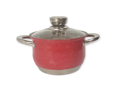 Cratita premium Royalty Line Red 2.9 litri Inox cu fund multistrat și capac din sticla gătit rapid elegant și sănătos