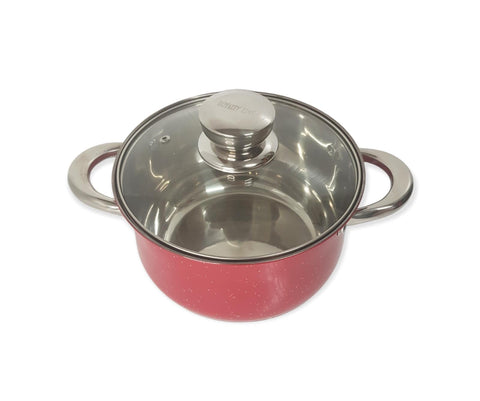 Cratita 3.9 Litri premium Royalty Line Red  Inox cu fund multistrat și capac din sticla gătit rapid și sanatos