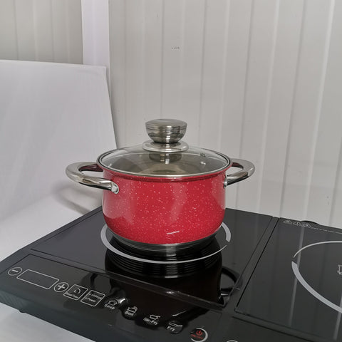 Cratita 3.9 Litri premium Royalty Line Red  Inox cu fund multistrat și capac din sticla gătit rapid și sanatos