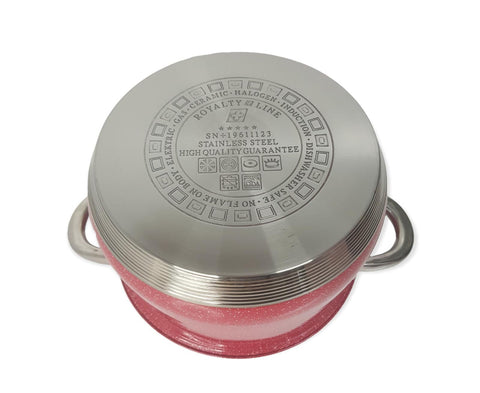 Cratita premium Royalty Line Red 2.9 litri Inox cu fund multistrat și capac din sticla gătit rapid elegant și sănătos