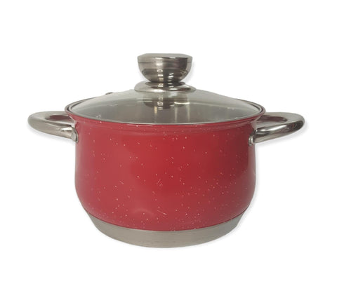 Cratiță 6.5 Litri Premium Royalty Line Red Inox cu fund multistrat și capac din sticlă, gătit rapid, elegant și sănătos