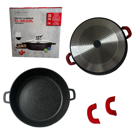 Cratita 7 litri joasa cu Invelis de marmura capac sticla 36 cm RL-BR36ML Royalty Line