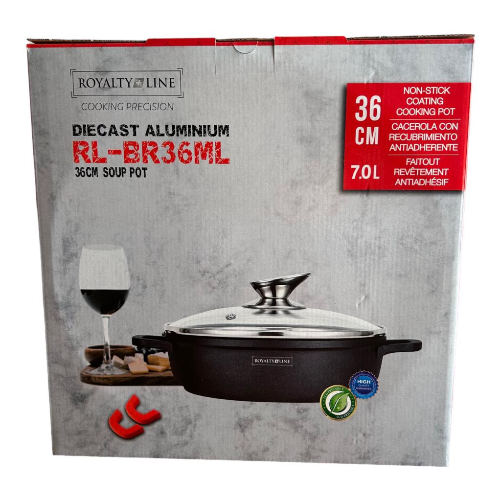 Cratita 7 litri joasa cu Invelis de marmura capac sticla 36 cm RL-BR36ML Royalty Line