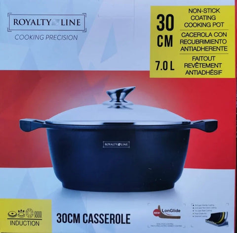 Cratita 7 litri cu invelis de Marmura si Capac sticla  30 cm Royalty Line, RL-BS30ML