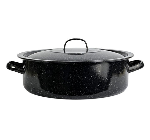 Cratita emailata cu capac neagra 8 litri 32 cm