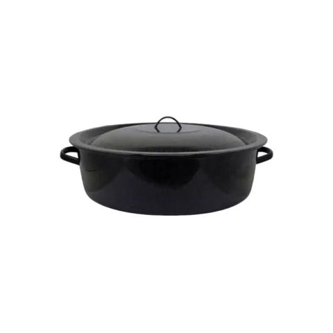 Cratita 10 litri emailata neagra cu capac 36 cm