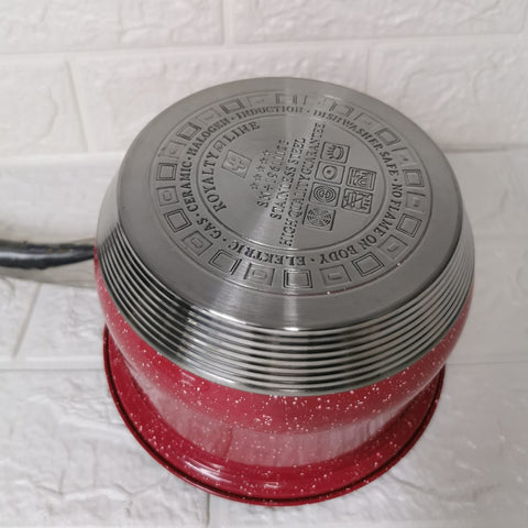 Cratită cu coadă Royalty Line Red 2.1 L – inox cu fund multistrat și capac din sticla gătit rapid și sanatos