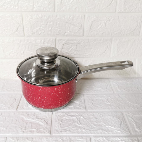 Cratită cu coadă Royalty Line Red 2.1 L – inox cu fund multistrat și capac din sticla gătit rapid și sanatos