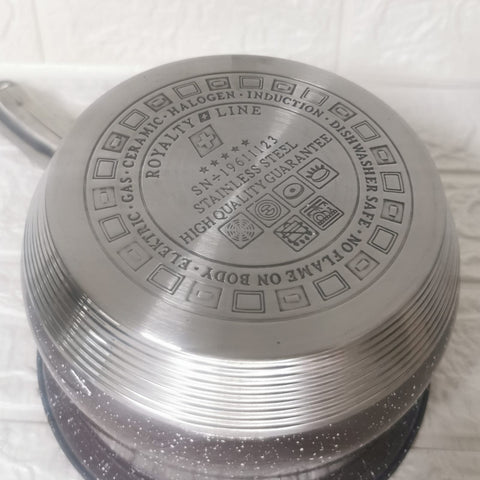 Cratită cu coadă Royalty Line Brown 2.1 litri – inox cu fund multistrat și capac din sticla gătit rapid și elegant