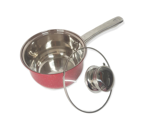 Cratită cu coadă Royalty Line Red 2.1 L – inox cu fund multistrat și capac din sticla gătit rapid și sanatos