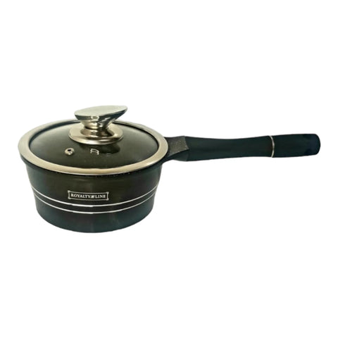 Cratita 1.2 litri ibric sos cu invelis de marmura capac sticla maner detasabil 16×7.8 cm Royalty line Negru