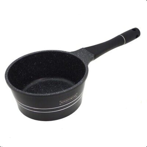 Cratita 1.2 litri ibric sos cu invelis de marmura capac sticla maner detasabil 16×7.8 cm Royalty line Negru