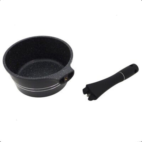 Cratita 1.2 litri ibric sos cu invelis de marmura capac sticla maner detasabil 16×7.8 cm Royalty line Negru